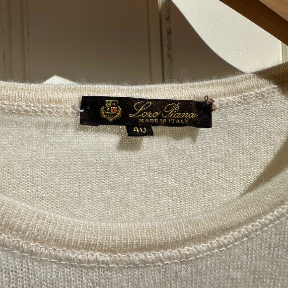 Loro Piana Fine Cashmere Long Sleeve Crewneck Tee Shirt Sweater Size 40 IT Cream - Picture 13 of 16